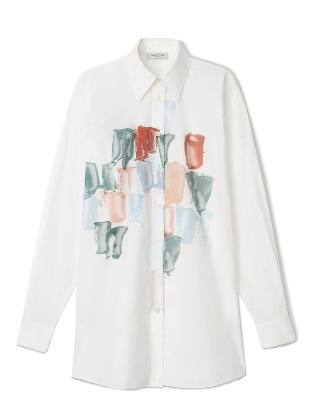 LAFAYETTE 148 Painter's Palette Print Cotton Poplin Oversized Shirt Sz L - Picture 4 of 11